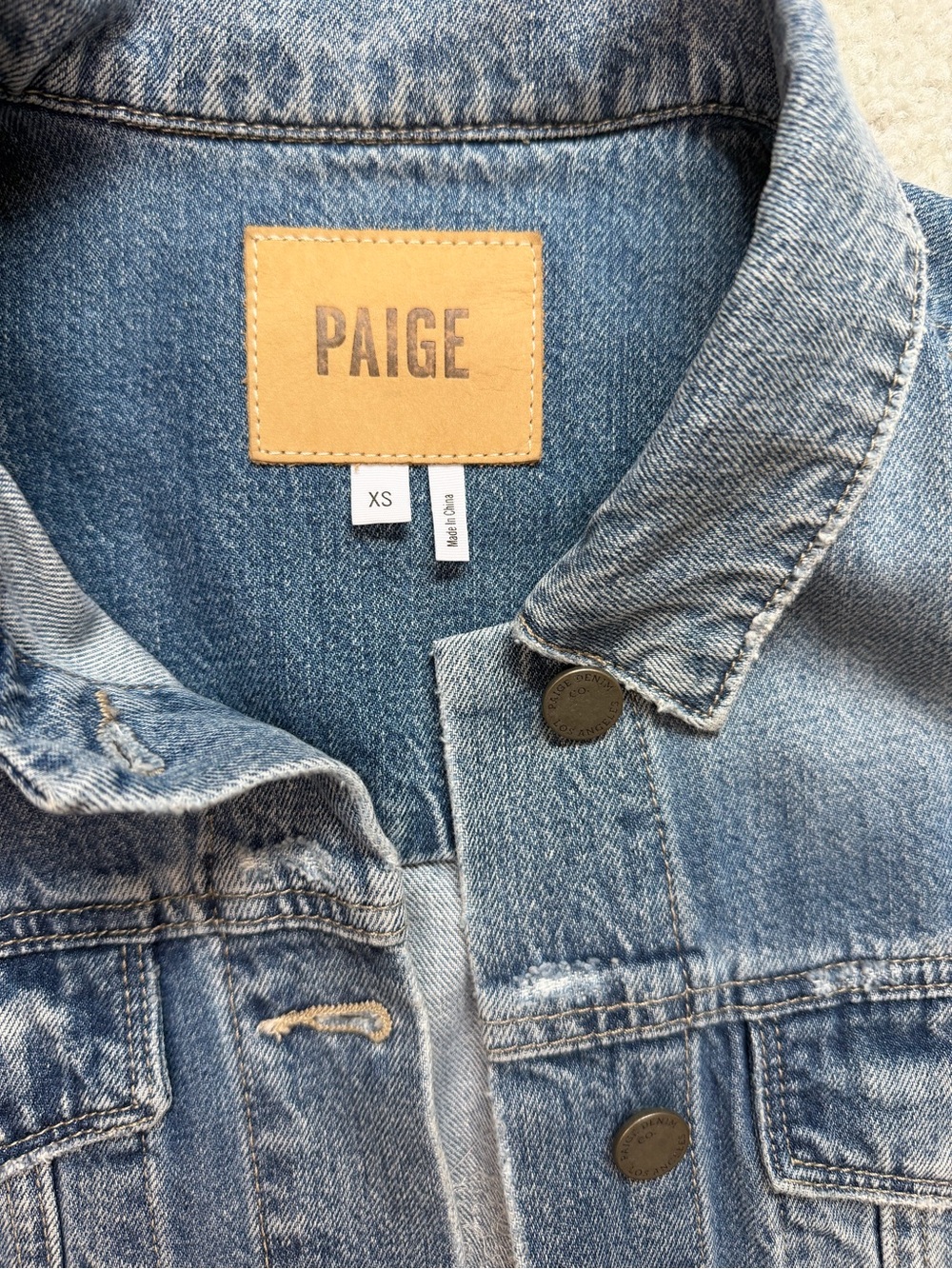 PAIGE Denim Jacket with Pink Sequin Rose and Black Leaf Detail - Picture 3 of 7